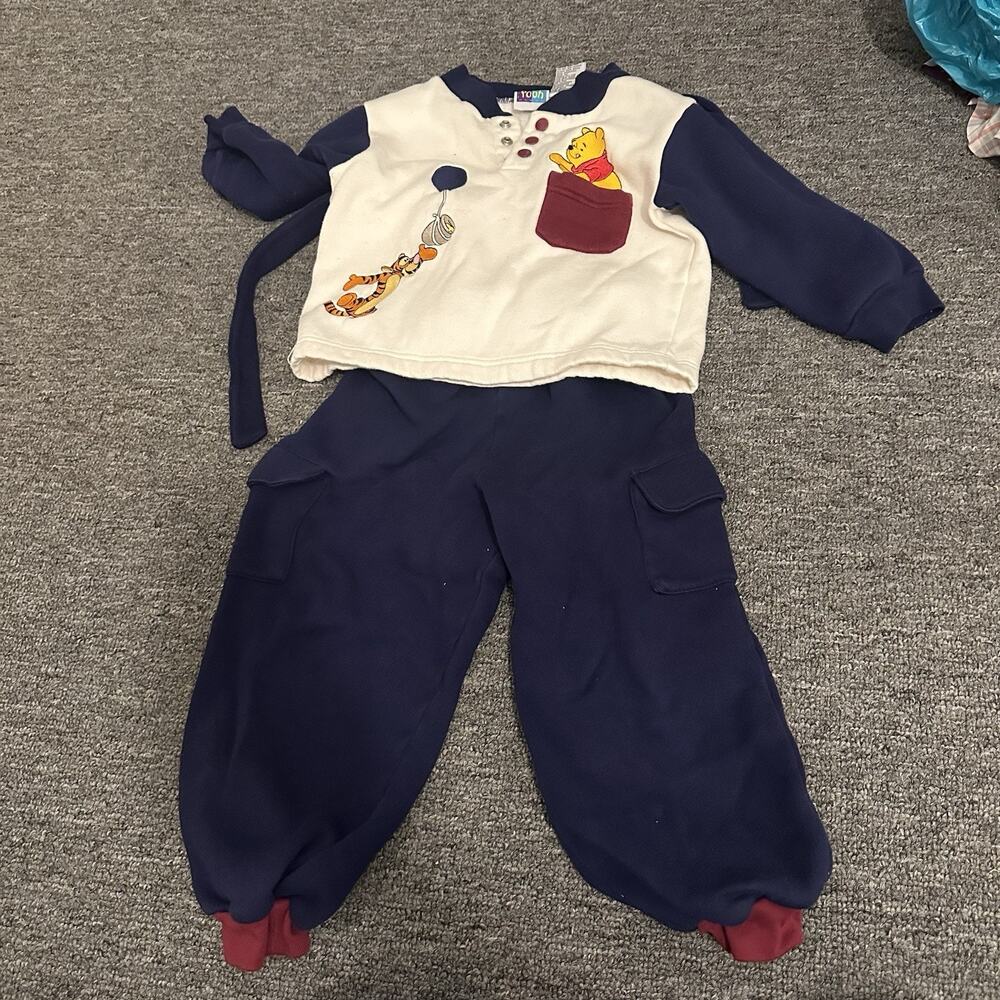 Vintage Winnie The Pooh 2 Piece Set Long Sleeve Sweat Pants Coveralls 4T